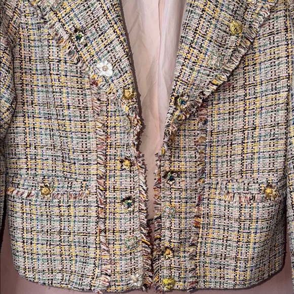 Tweed Blazer Jacket Gold Button Textured Structured Spring Chic - Picture 4 of 9